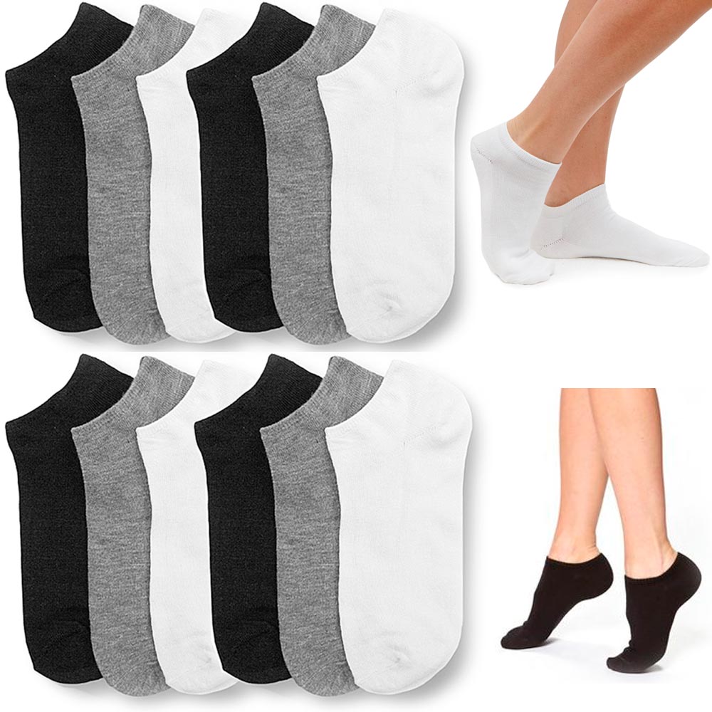 12 Pairs Womens Ankle Socks Low Cut Fit Crew Size 9-11 Sport Black Whi ...