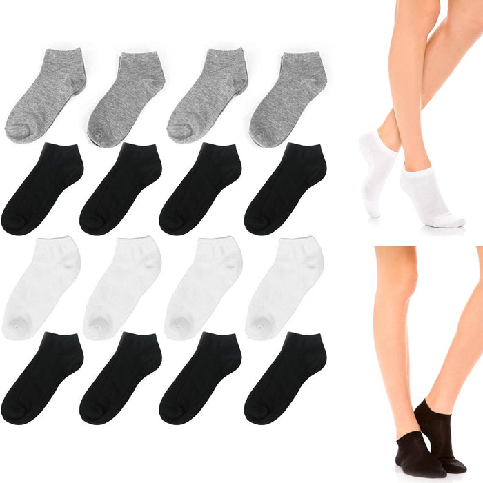 12 Pair Women Ankle Socks Low Cut  Fit Crew Size 6-8 Sport Black White Grey