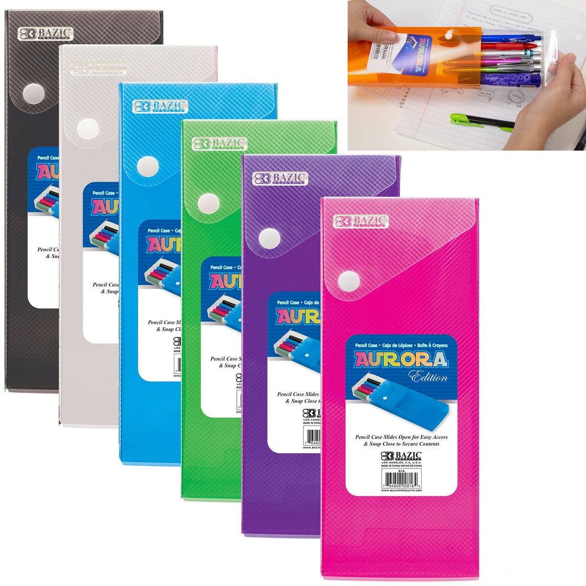 Bazic 3 Pencil Zipper Pouch Pen Marker Holder Storage 3 Ring Binder Bag School Supply