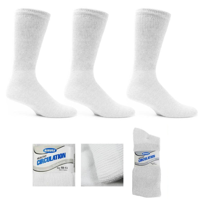 3 Pairs Diabetic Crew Circulation Socks Health Support Cotton Loose Fit Sz 10-13