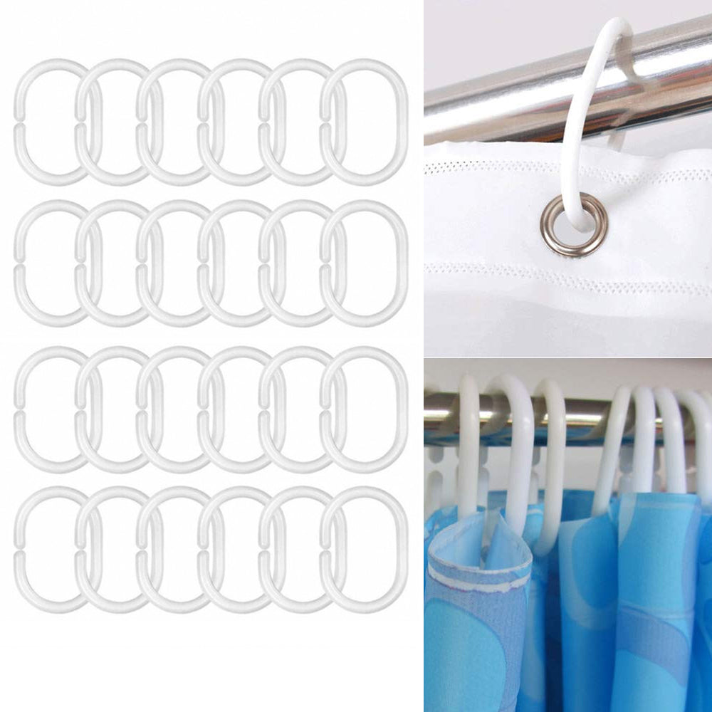 24Pcs/Set White Plastic C Shape Bath Drape C Shape Shower Ring