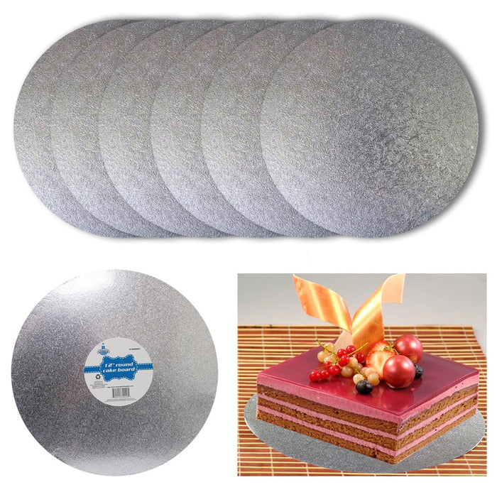 6 Cake Boards Round 12" Trays Silver Decoration Dessert Pastry Display Wedding