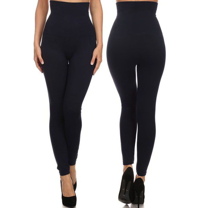 1 Navy Blue Premium Figure Shaping High-Rise Leggings Waist Compression One Size