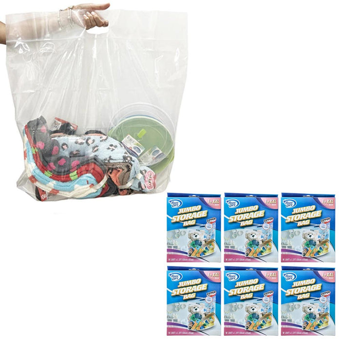 AllTopBargains 6pc Large Storage Bags Clear Zippered 15x17 Strong Resealable Clothes Organizer