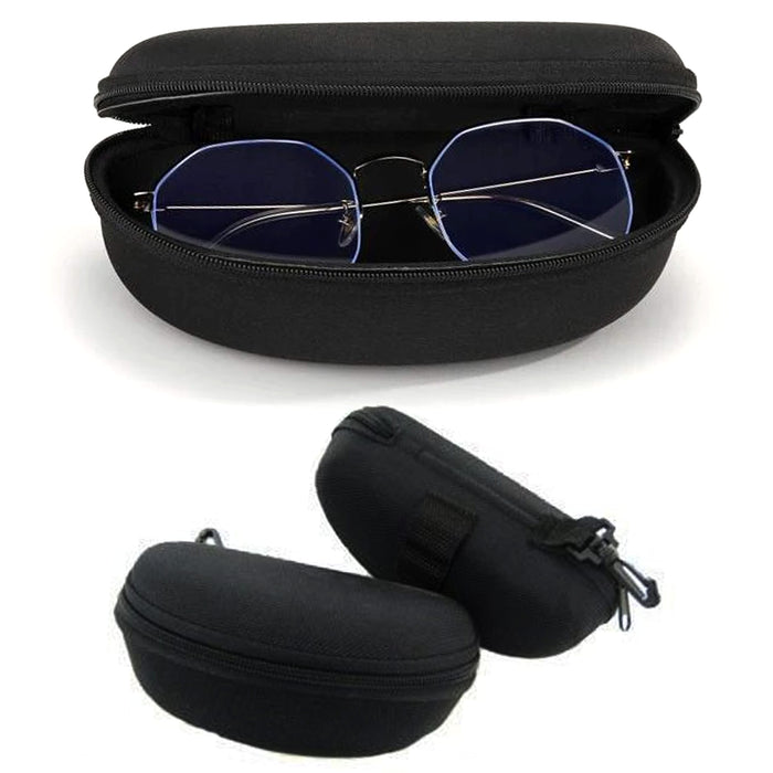 2 Black Zippered Glasses Case Capsule Protective Semi Hard Clam Shell Sunglasses