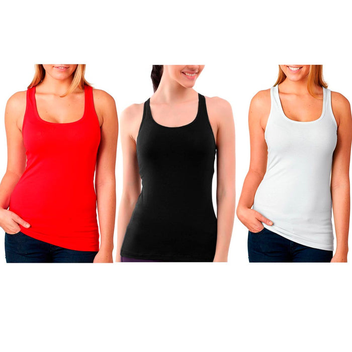 3 Pc Womens Racerback Tank Top Seamless Sleeveless Solid Cami Red Black White