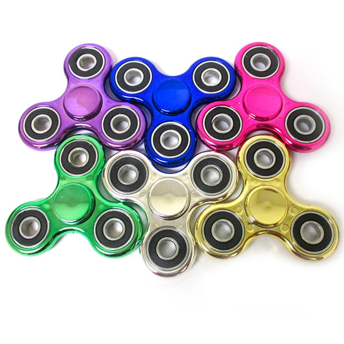 6 Metallic Gryo Tri-Spinner Fidget Toy Metal Ball EDC Finger Spinner Focus ADHD