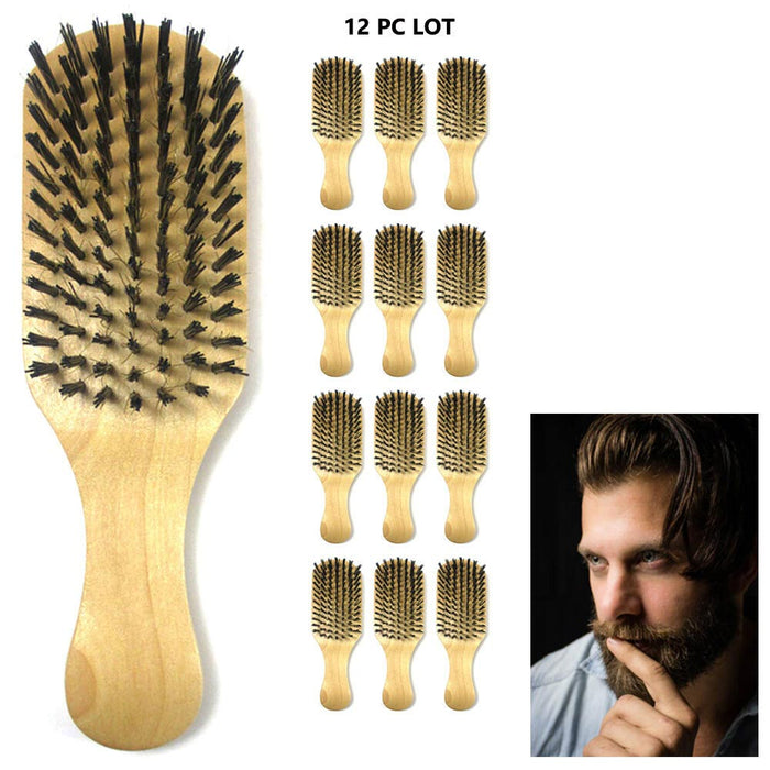 12 Pack Men Boar Hair Bristle Beard Mustache Brush Soft Hard Palm Wood Handle