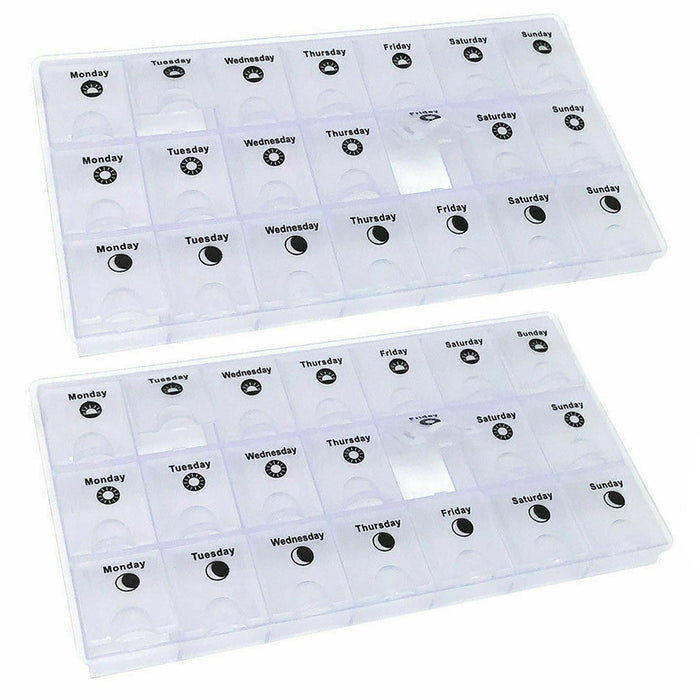 2 Pc 7 Day Pill Organizer Daily Am Noon Pm Medicine Tablet Holder Vitamin Case