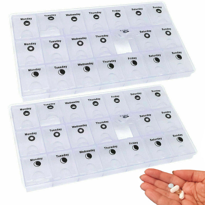 2 Pc 7 Day Pill Organizer Daily Am Noon Pm Medicine Tablet Holder Vitamin Case