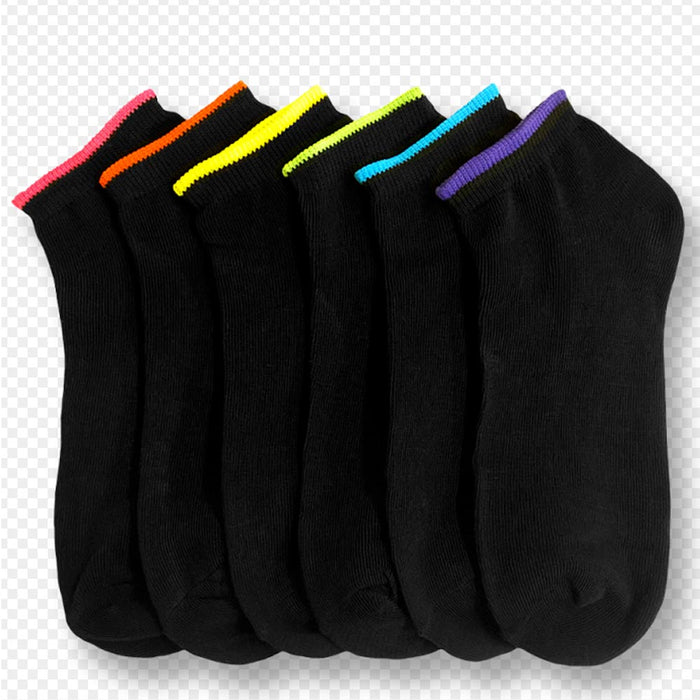 12 Pair Womens Low Cut Ankle Socks White Neon Color Sports Girls No Show  9-11