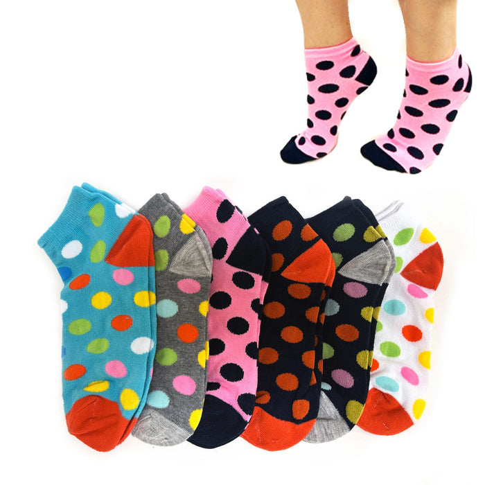 6 Pairs Women Casual Low Cut Ankle Socks No Show Polka Dot Fashion Sport US 9-11