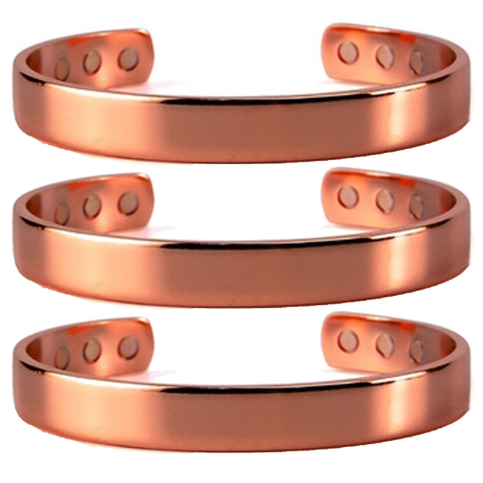 3 X Pure Copper Solid Magnetic Bracelet Cuff Therapy Healing Energy High Quality