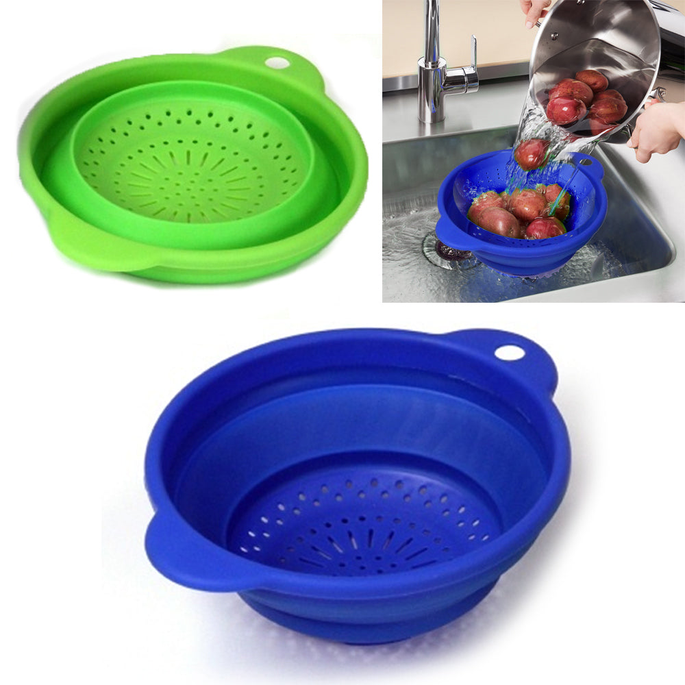 2 Pack Collapsible Colander Set Silicone Kitchen Strainer Draining Pas — Alltopbargains 8882