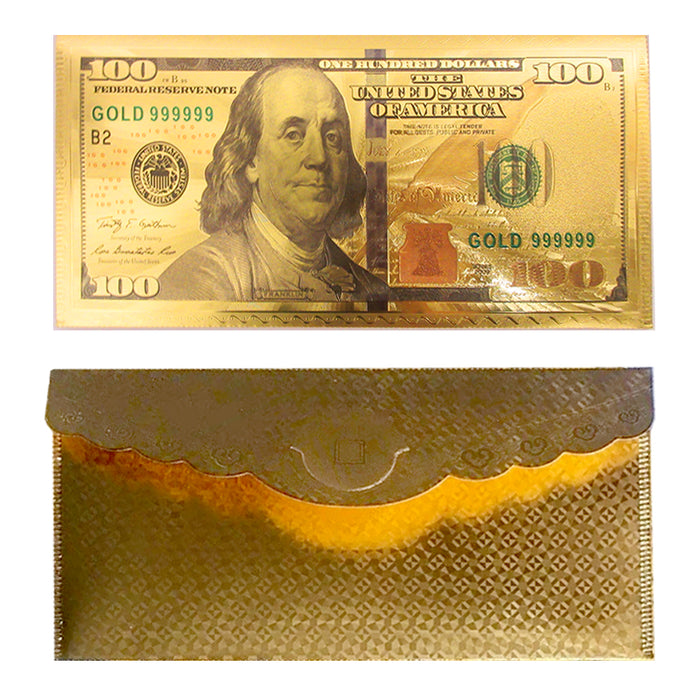 12 Pc $100 Dollar Bill Envelope Gift Money Card Invitation Gold Foil Banknote