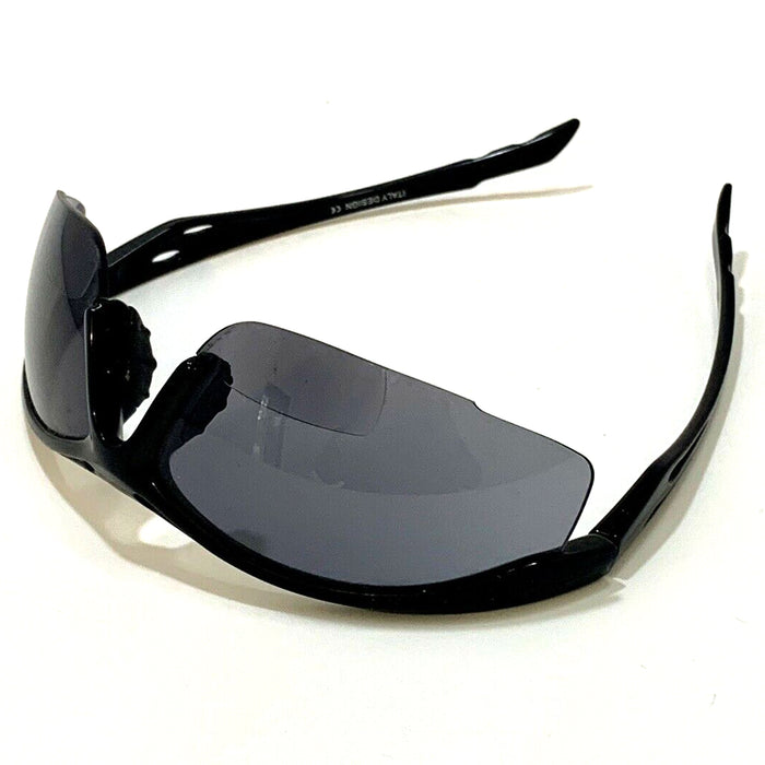 Flavo Wrap Around Sunglasses, Shiny Black With Black Lens | Rayflector UK Ltd