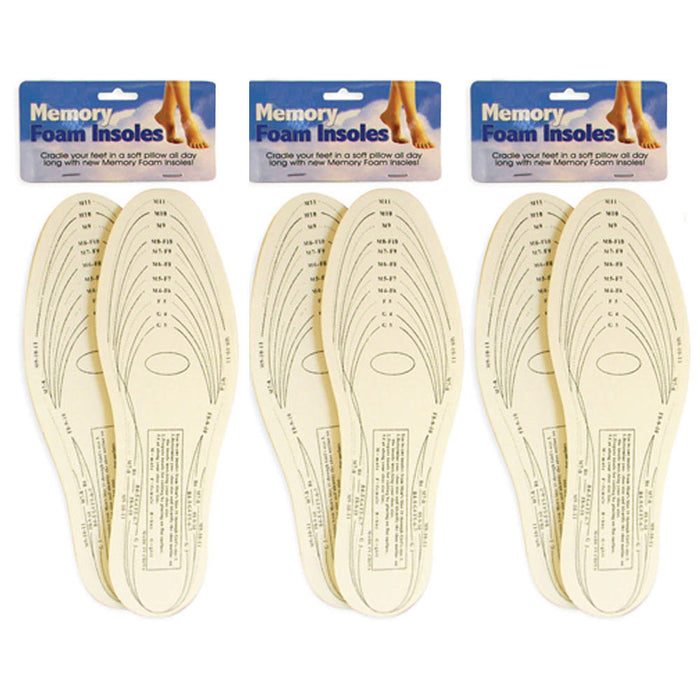 3 Pairs Memory Foam Insoles Shoe Comfort Unisex Size Cushion Feet Pad Heel Shock