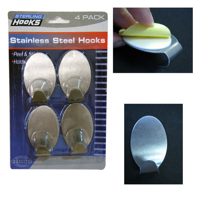 4 Stainless Steel Wall Hooks Peel Stick Adhesive Mount Towel Bathroom Office New