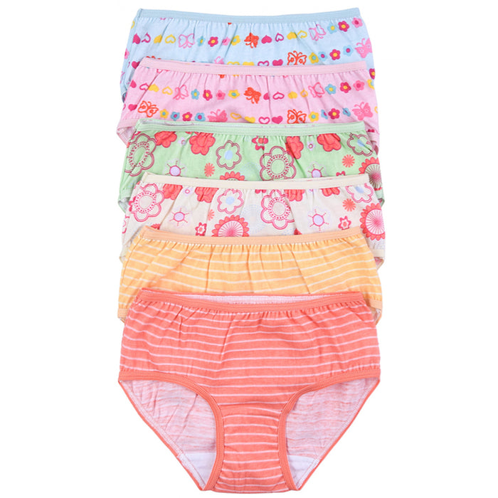 6 Pc Girls Panties 100% Cotton Underwear Cute Children Panty Stretch Kids  Size L 
