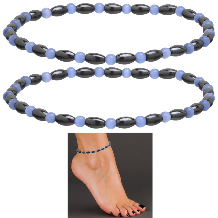 2 Ankle Bracelet Magnetic Crystal Beaded Stretch Anklets Natural Energy Healing