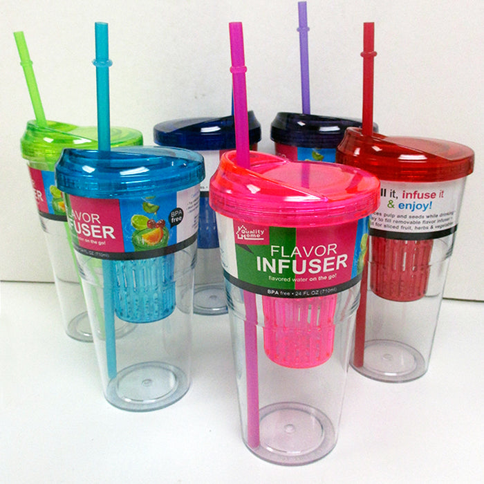 1 Flavor Infuser Cup Water Drink Straw Tumbler Natural Fruit Herb BPA Free 24oz