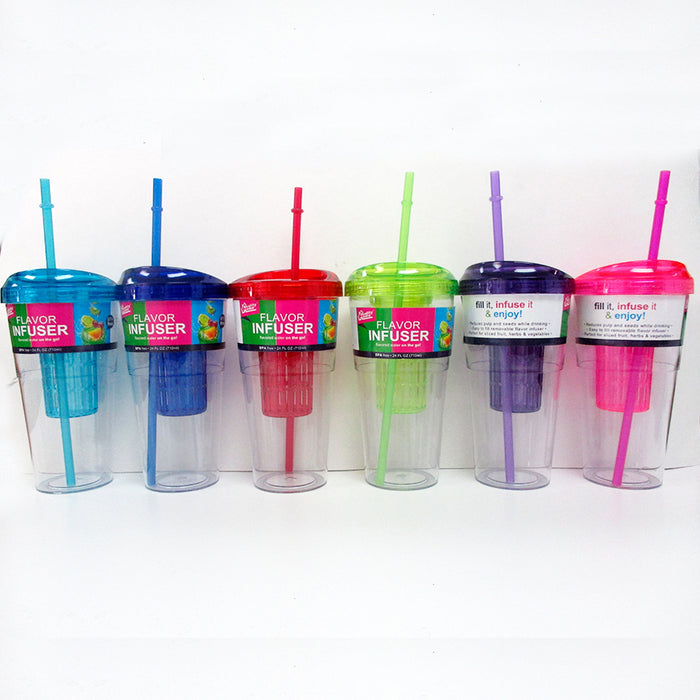 1 Flavor Infuser Cup Water Drink Straw Tumbler Natural Fruit Herb BPA Free 24oz