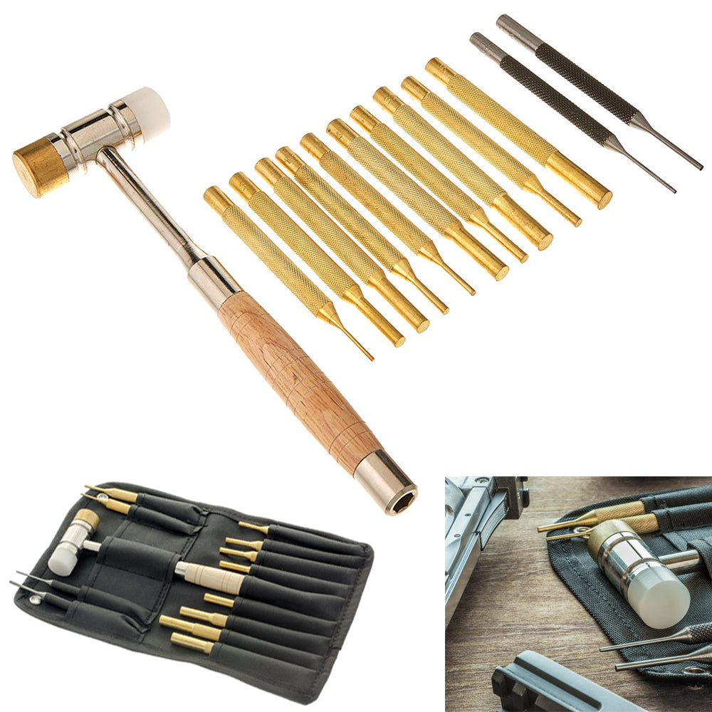 19x Pin Punch Set Brass Steel Nylon Punch Hammer Gunsmith Drift w/ Storage  Case