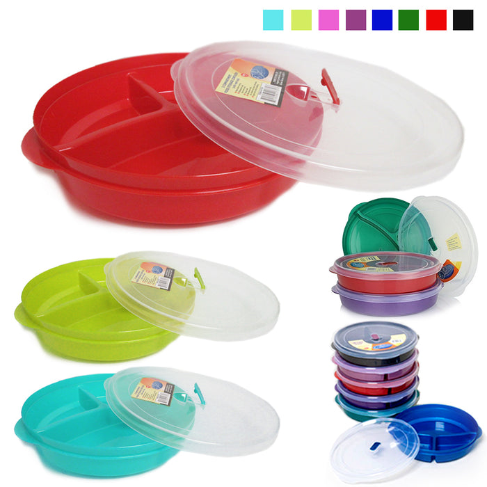 1 PC Healthy Portion Control Plate BPA Free 3-Section w Lid Dishwasher Microwave Safe