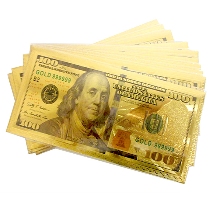 12 Pc $100 Dollar Bill Envelope Gift Money Card Invitation Gold Foil Banknote