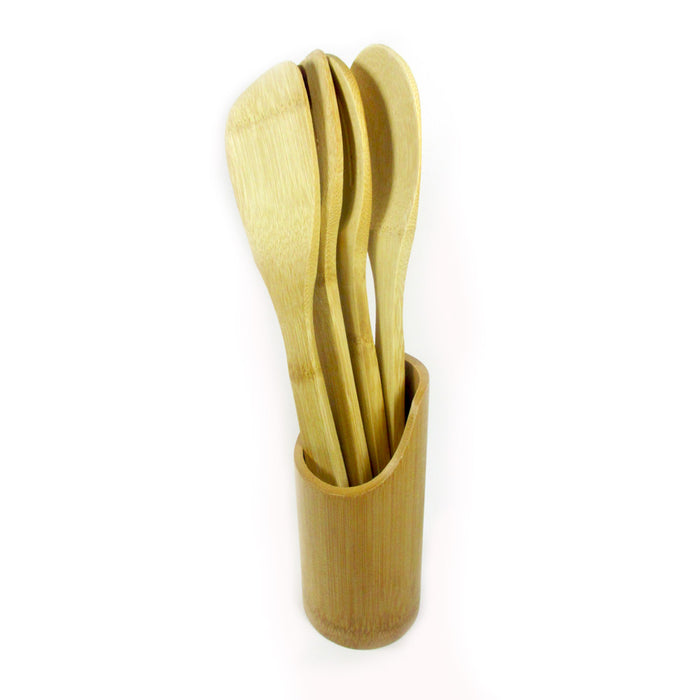 5 Pc Set Bamboo Wooden Kitchen Tools Cooking Utensil Spatula Spoon Fork Chef New