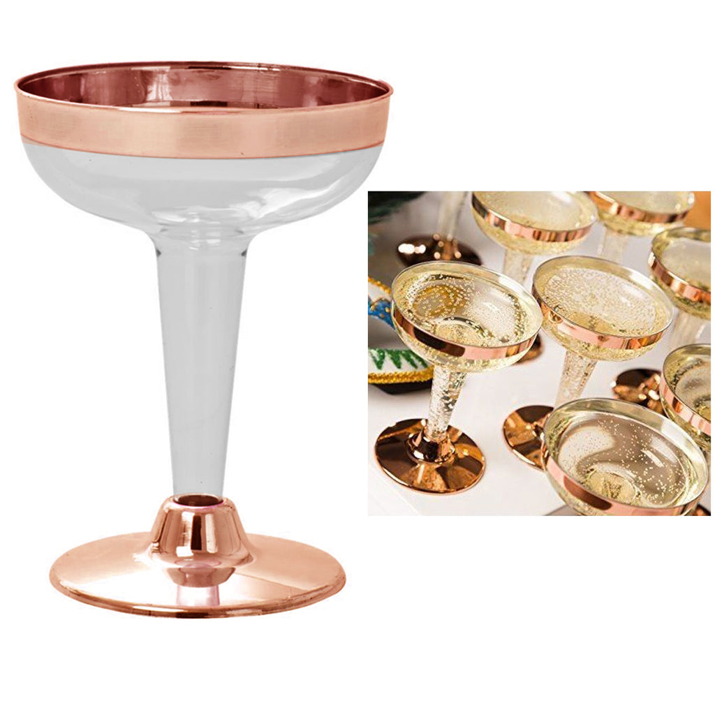 12 pcs 6.5 oz Rose Gold Rim on Clear Disposable Plastic Party Goblets