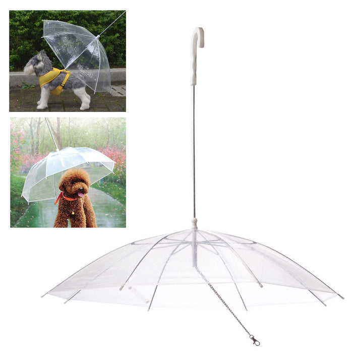 Pet Umbrella Built In Leash Dog Puppy Dry Walking Sleet Snow Rain Clear Plastic