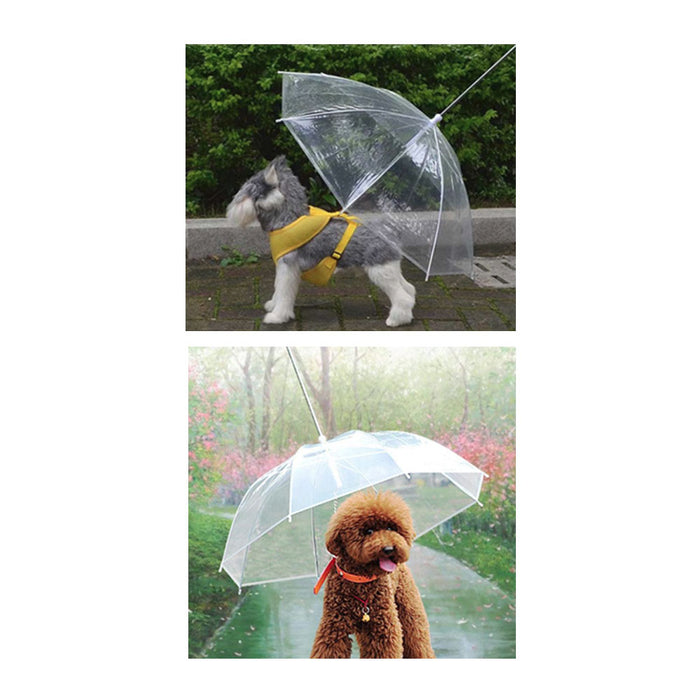 Pet Umbrella Built In Leash Dog Puppy Dry Walking Sleet Snow Rain Clear Plastic