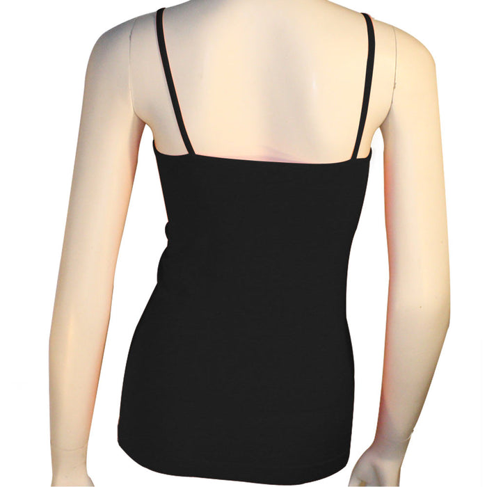 Women's Basic Stretch Camisole Tank Top Spaghetti Strap Long Plain Cami Black