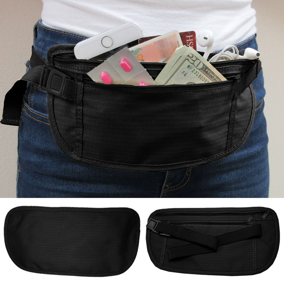 1 Travel Money Waist Pouch Belt Wallet Hidden Under Clothes Secure