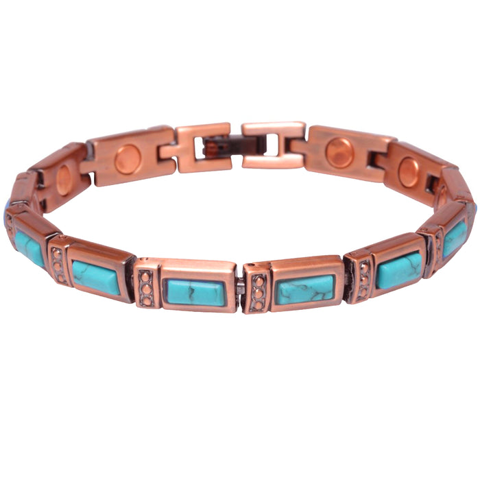 2 Pack Turquoise Stone Magnetic Copper Link Bracelet Crystal Healing Relief Gift