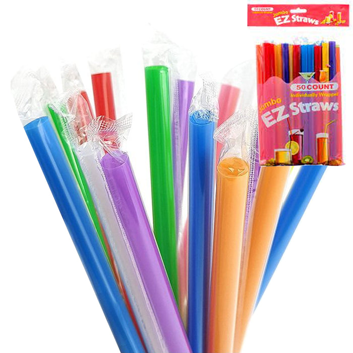 50 Pc Milkshake Straws Jumbo Smoothie Drinking Party Neon Large Thick Straw Boba