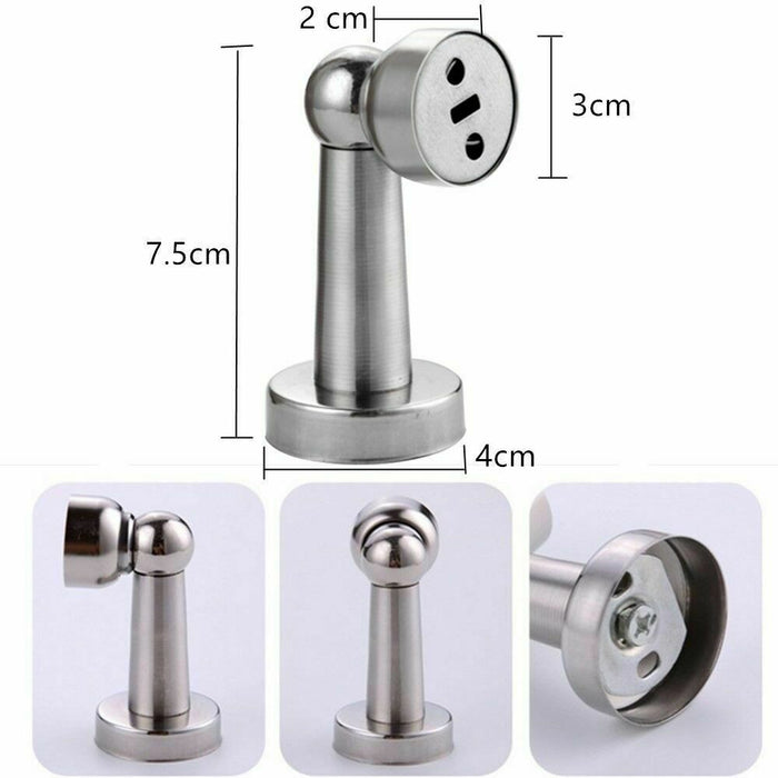 2 Pc Stainless Steel Magnetic Door Stop Stopper Holder Catch Fitting Screws Home