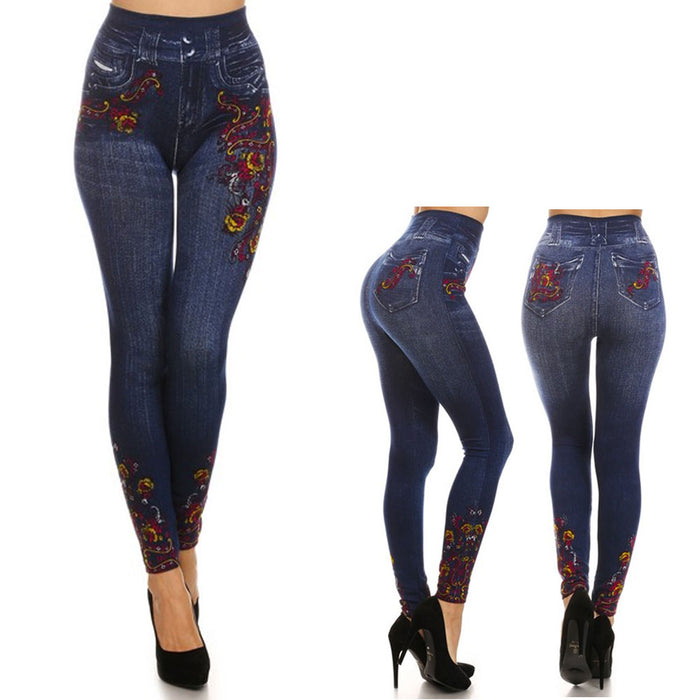 1 Women Skinny Sexy Jeggings Slimming Leggings Faux Denim Jeans Fashion  Pants M