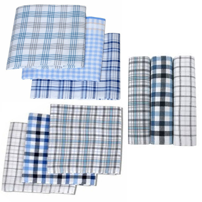 6 Men Handkerchief Plaid Pocket Hankie Solid 100% Cotton Fancy Fashion Suit Gift