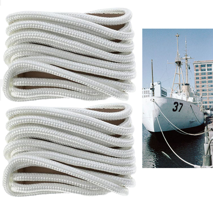 2 Pc White 3/8 20 Ft Dock Line Double Braided Rope Deck Boat Cord Yac —  AllTopBargains
