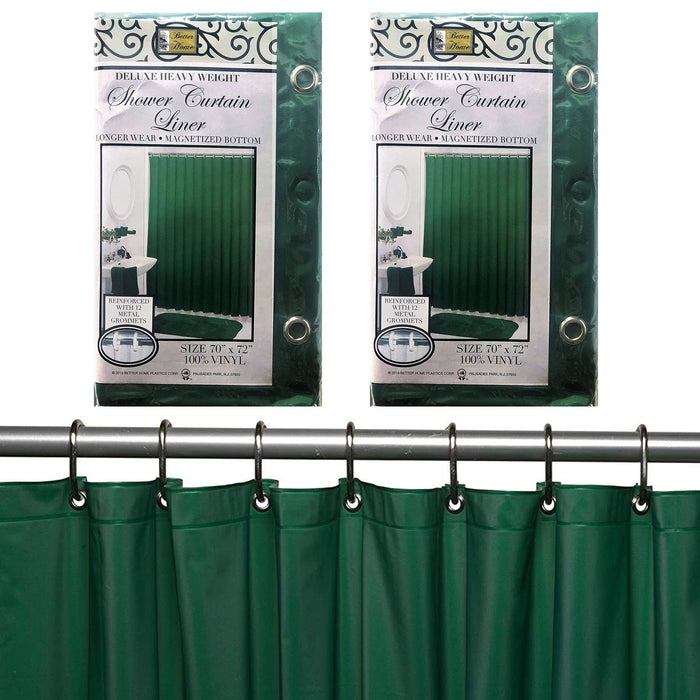 2 Pc Heavy Duty Magnetized Shower Curtain Liner Waterproof Vinyl 70"X72" Green