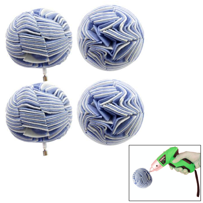 4 Pc Polishing Ball Power Drill Non Woven 4" Buffing Hex Shank Rotary Polisher