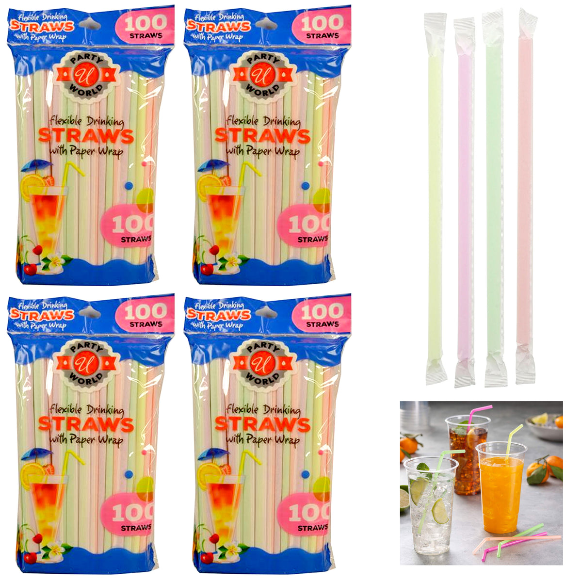 100pcs Wide/Thin Flexibele Plastic Rietjes Bendy Straws Wegwerp Stro Summer  Party Cocktail Drink Straws Birthday