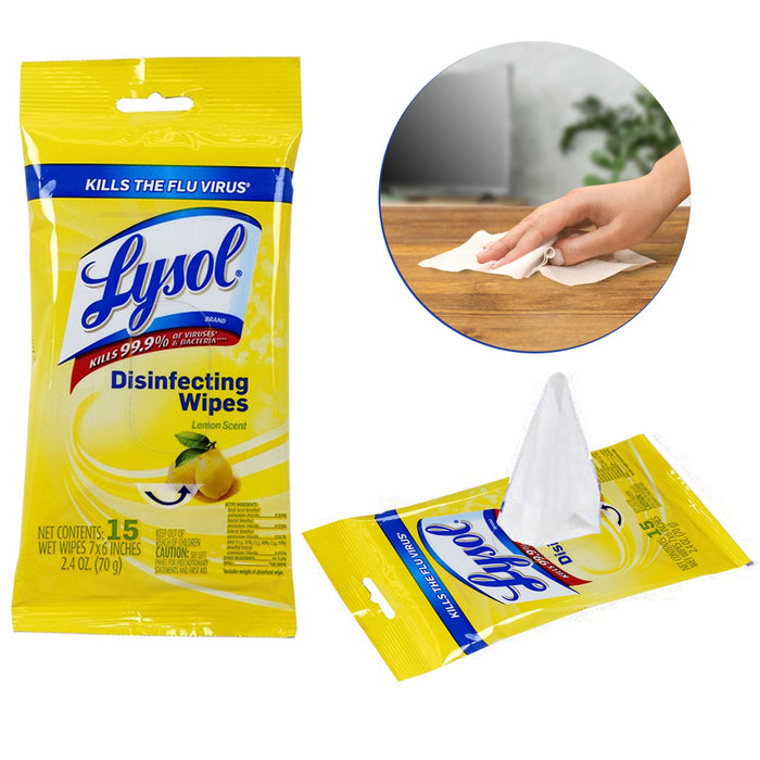 30 Ct Lysol Disinfecting Wet Wipes To Go Lemon Scent Travel Cleaning Towelettes