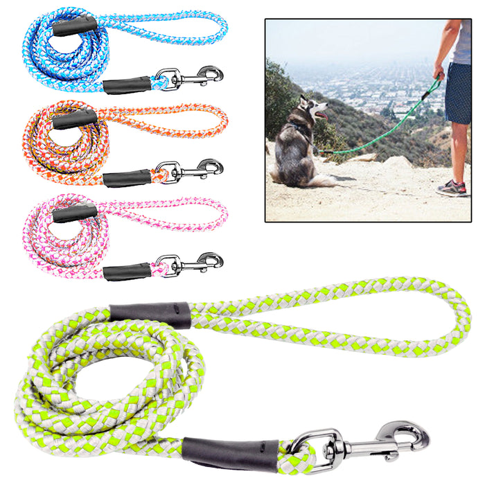 2 Pc Dog Rope Leash Neon Heavy Duty Nylon Braided Lead Training Walking Harness