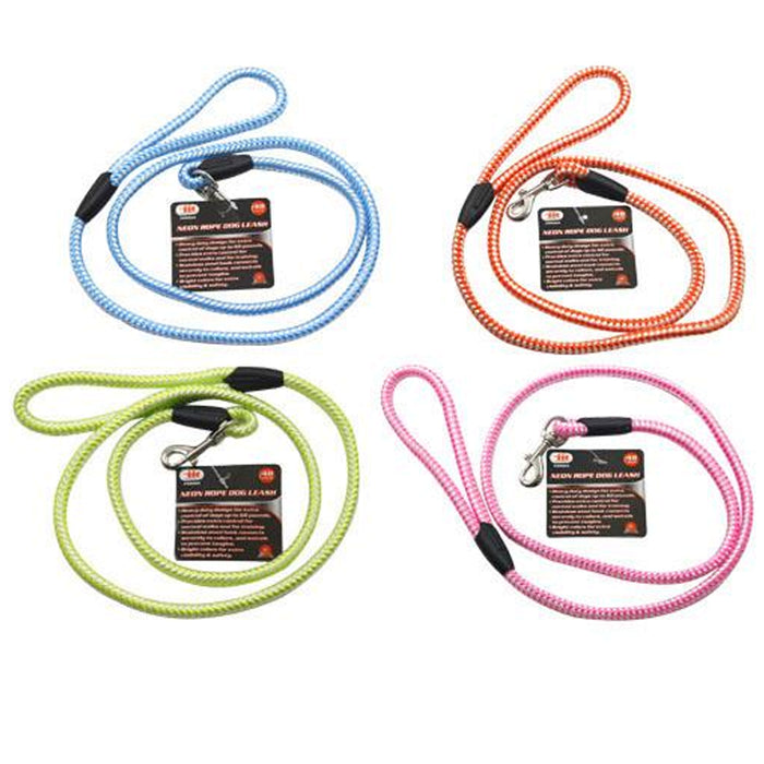 2 Pc Dog Rope Leash Neon Heavy Duty Nylon Braided Lead Training Walking Harness