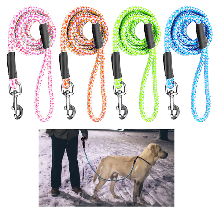 2 Pc Dog Rope Leash Neon Heavy Duty Nylon Braided Lead Training Walking Harness