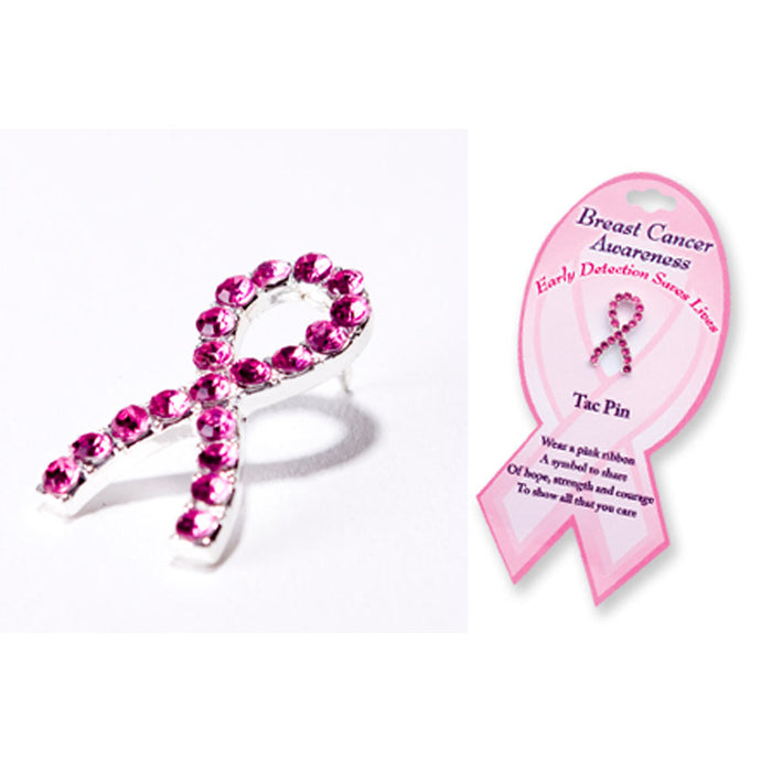 Pink Breast Cancer Awareness Ribbon RhinestoneTac Pin Brooch Stone Crystal New