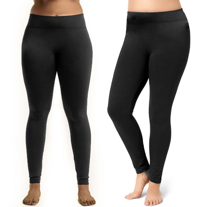 3 Women's Plus Leggings One Size Fit Seamless Fleece Yoga Pants Stretchy Black